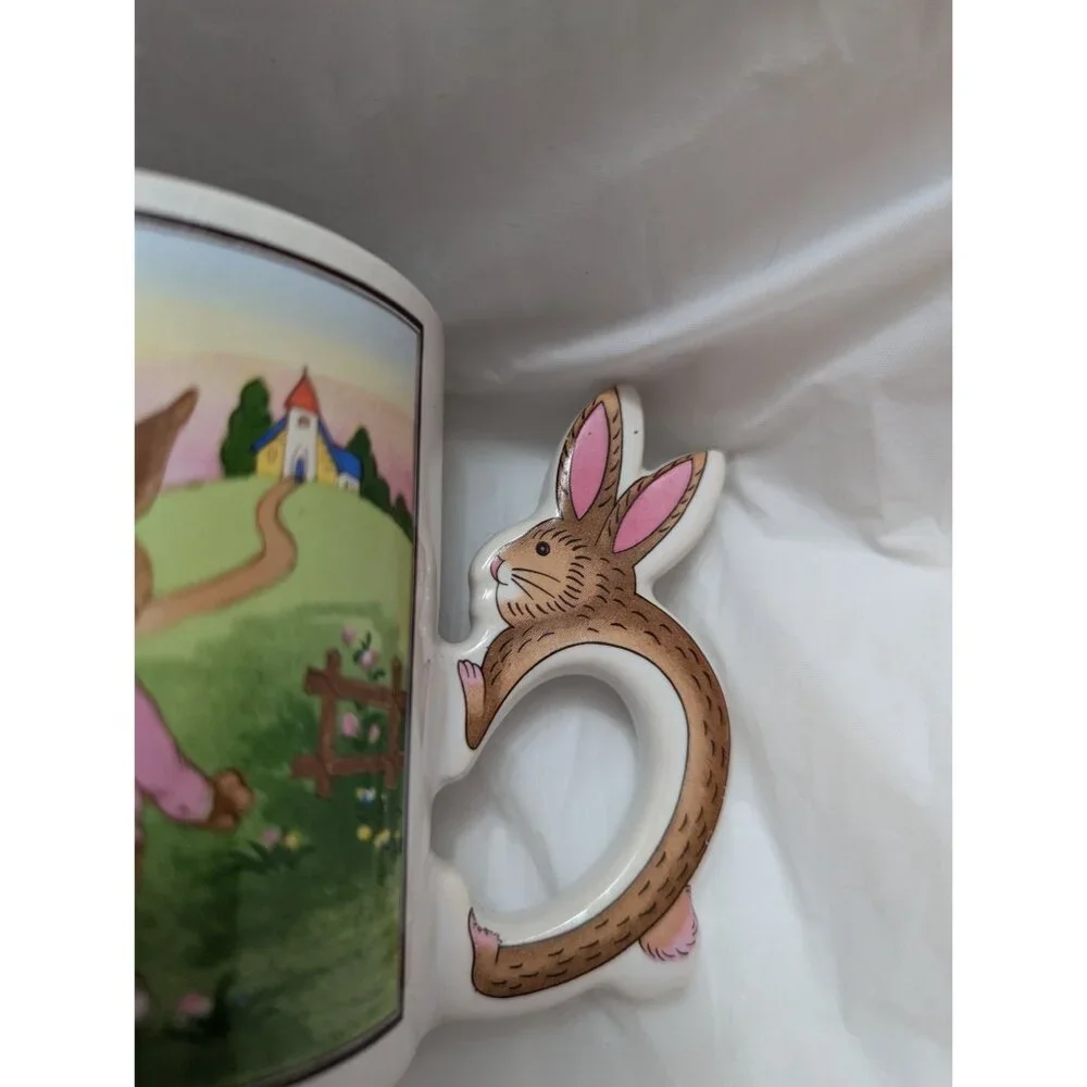 VTG Japan Bunny‎ Mug Mr & Mrs Bunny - bunny shaped handle unique colorful spring